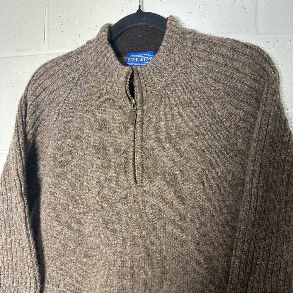 Pendleton 100% Shetland Wool Quarter Zip Sweater Mens Large Brown